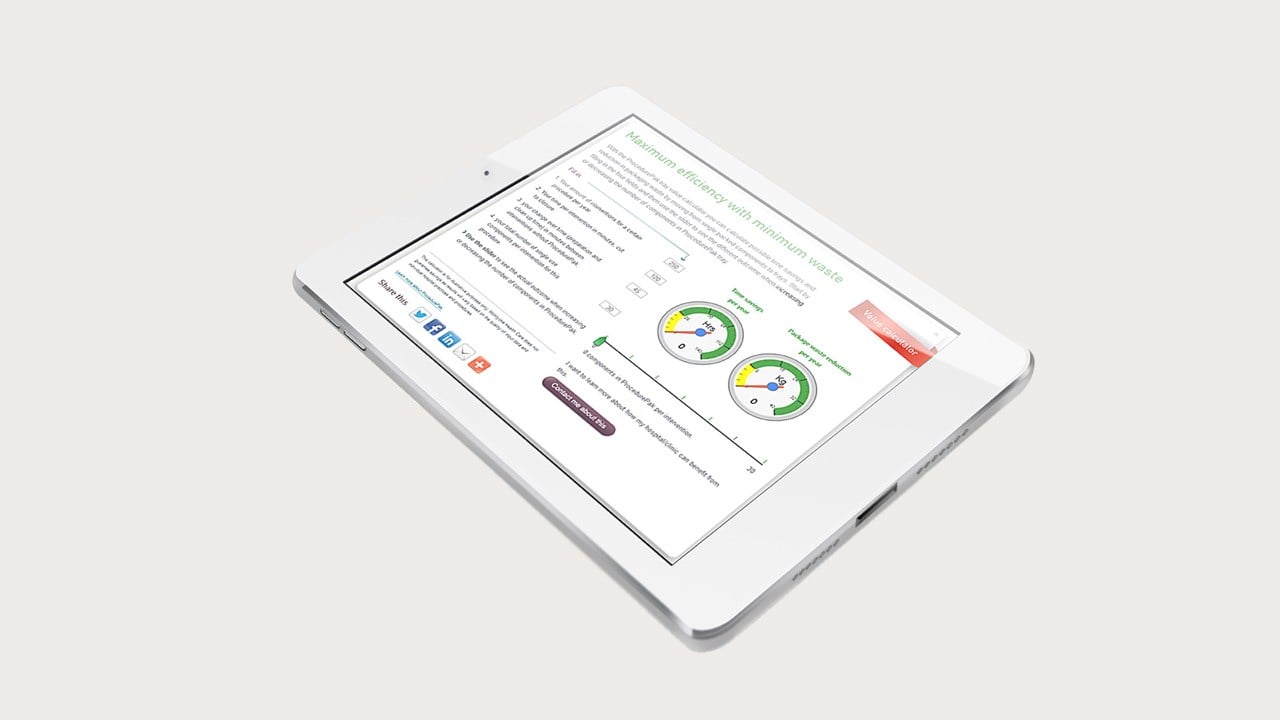 Mölnlycke procedure tray value calculator on a tablet screen