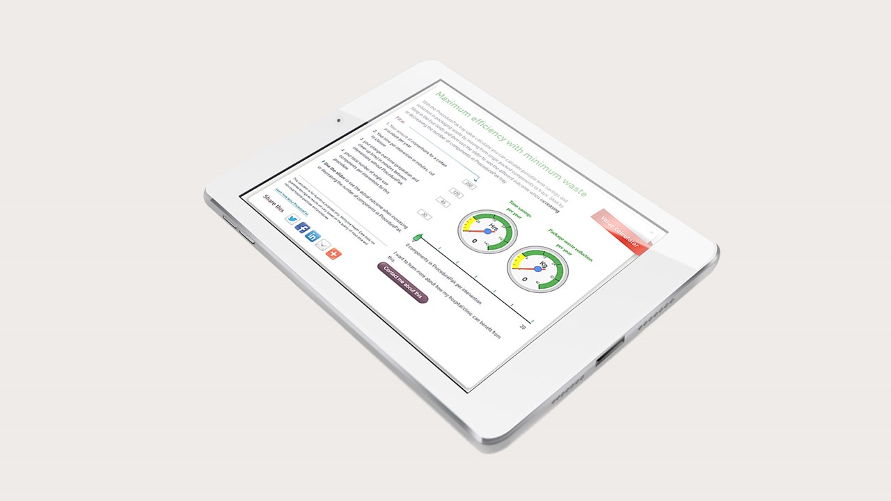 Mölnlycke procedure tray value calculator on a tablet screen